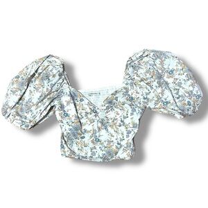 Abercrombie & Fitch Lined Puff Ballon Sleeve Crop Top Floral Keyhole size Medium